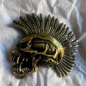 Gold Toned Skull Mohawk Belt Buckle 1 Sickle Skull Wizard Skull Series Buckle